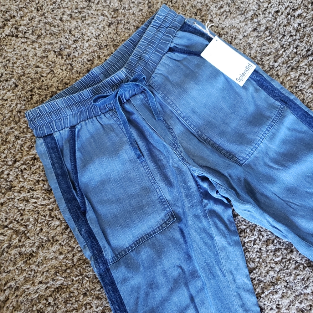 SPLENDID Blue Denim Banded Jogger Pants Size XS NWT